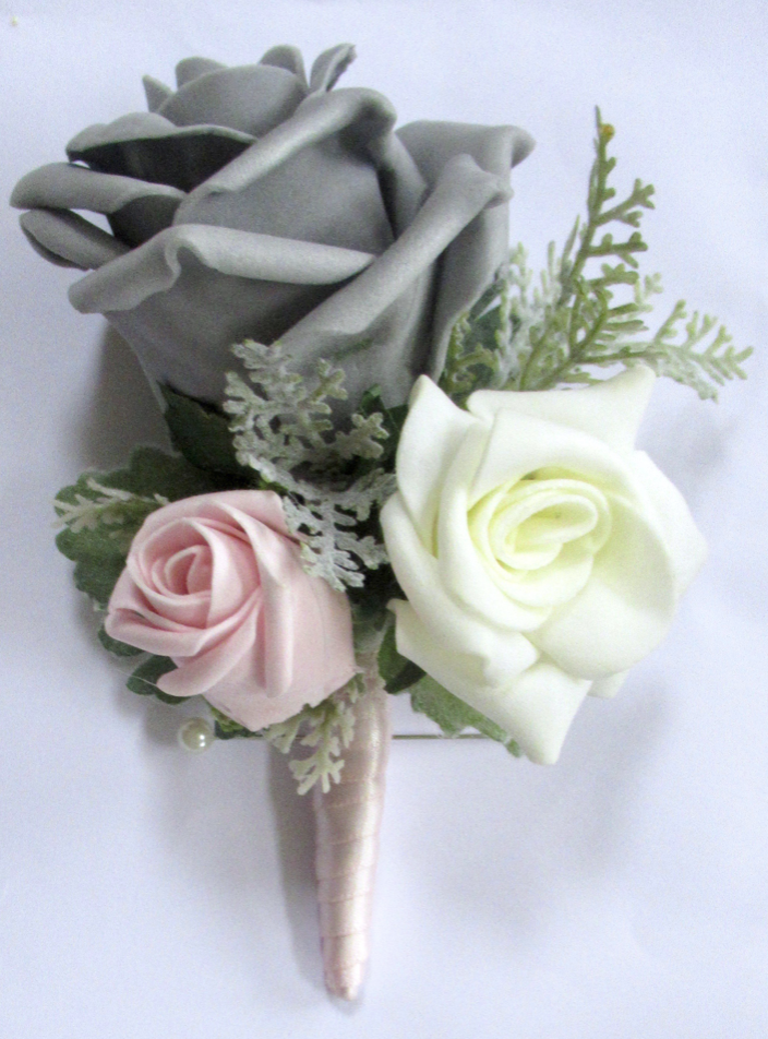 Grey and pink buttonhole